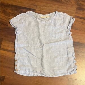 Cynthia Rowley Blue Crewneck Cap Sleeve Linen Shirt with Button Detail Small